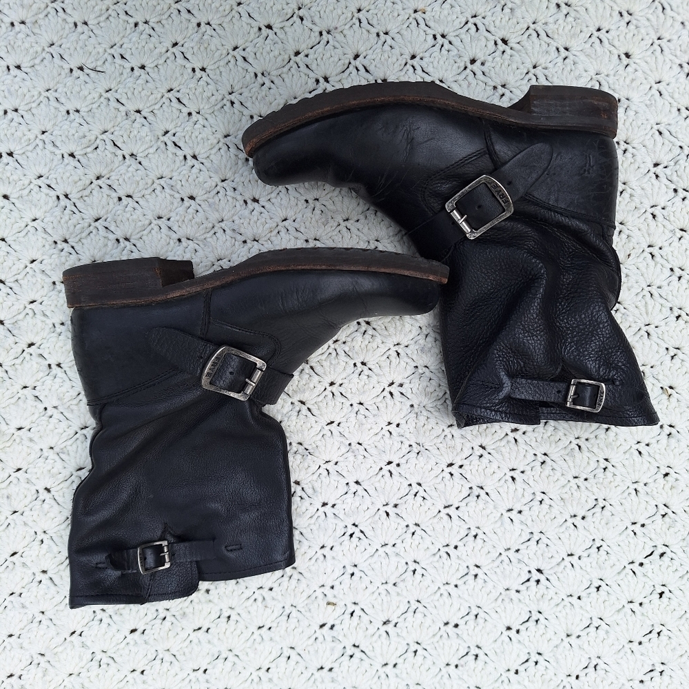 Frye Womens Veronica Short Black Booties Boots Moto Leather Strap
